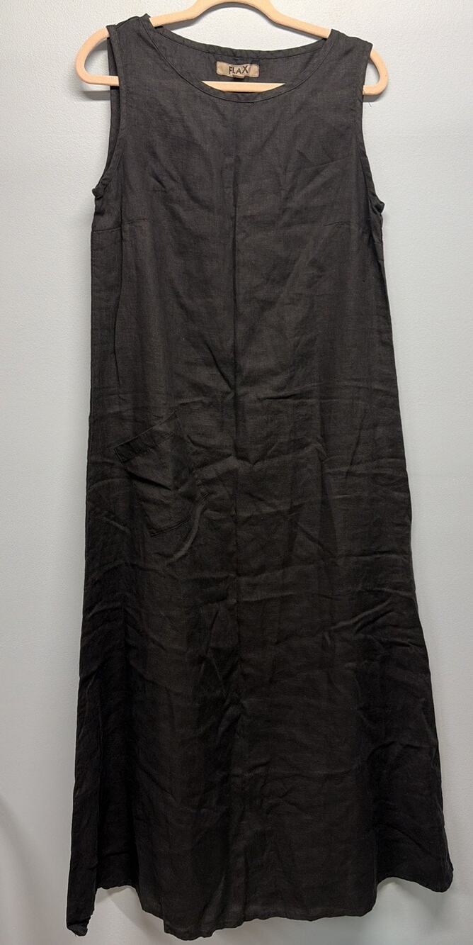 NWOT Flax Black 100% Linen Sleeveless Maxi Dress With Pocket - Women’s Small